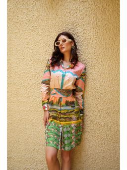 Loudless - Serene Printed Shirt Mini Dress with Belt for Women (Set of 2)