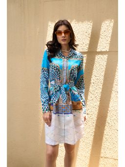 Loudless - Coast Printed Shirt Mini Dress with Belt for Women (Set of 2)
