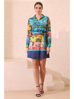 Loudless - Oasis Printed Shirt Mini Dress with Belt for Women (Set of 2)