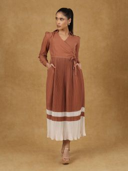 Powersutra - Brown Wrap Pleated Midi Dress