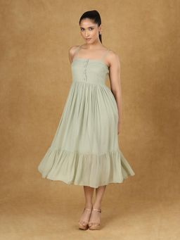 Powersutra - Olive Solid Strappy Midi Dress