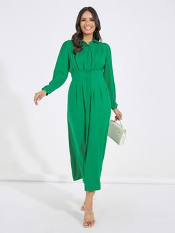 Styli - Women Green Long Volume Sleeves Collar Neck Aline Maxi Dress