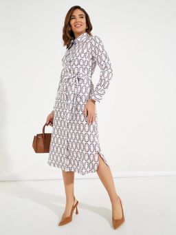 Styli - Women Multi All Over Print Shirt Midi Dress with Belt with Tie Belt (Set of 2)