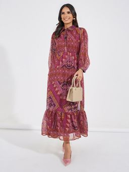 Styli - Women Pink Volume Sleeve Shirt Maxi Dress