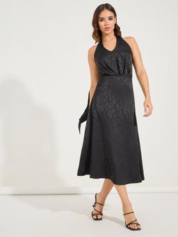 Styli - Women Black Self Design Halter Neck Sheath Midi Dress