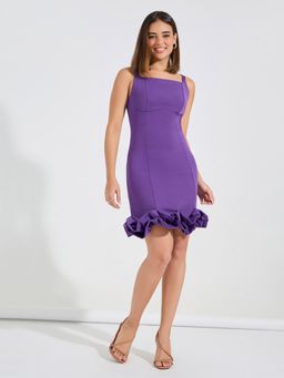 Styli - Women Purple Plain Sleeveless Bodycon Mini Dress with Ruffled Hem
