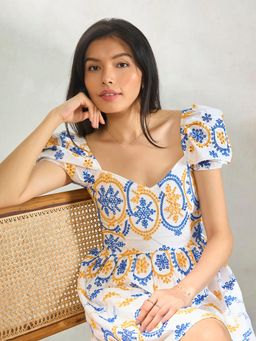 Virgio - Versatile Cotton Cowl Puff Sleeve Mini Dress