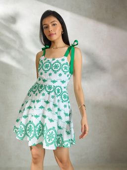 Virgio - Cute Cotton Shoulder Tie-Up Mini Dress