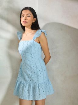 Virgio - Chic Cotton Fit and Flare Mini Dress with Flutter Sleeves