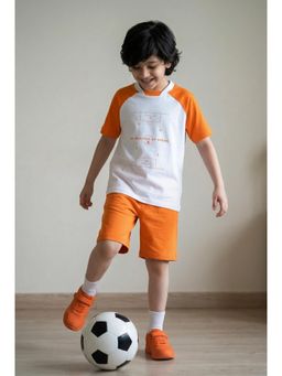 Tales & Stories - Boys White Orange Printed Casual T-Shirt