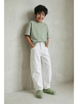 Tales & Stories - Boys White Barrel Fit Casual Jeans
