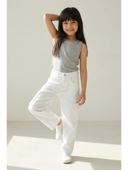 Tales & Stories - Girls White Barrel Fit Casual Jeans