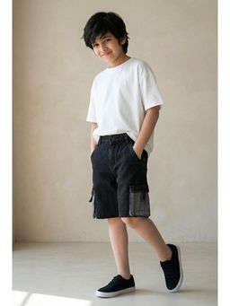 Tales & Stories - Boys Black Cargo Pocket Denim Bermuda Shorts