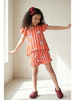 Tales & Stories - Girls Orange Printed Co Ord Set
