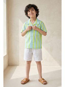 Tales & Stories - Boys Green Neon Striped Casual Shirt