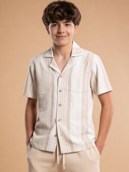 Lil Tomatoes - Boys Cotton Cream Half Sleeve Striped Shirt