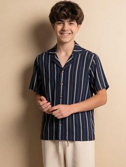 Lil Tomatoes - Boys Cotton Navy Half Sleeve Stripes Summer Shirt