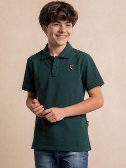 Lil Tomatoes - Boys Cotton Green Half Sleeve Solid Summer Polo T-shirt