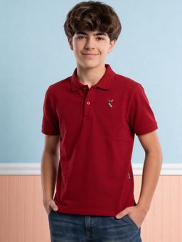Lil Tomatoes - Boys Cotton Red Half Sleeve Solid Summer Polo T-shirt