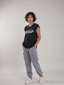 IZF - Typography Printed V-Neck Cotton T-Shirt