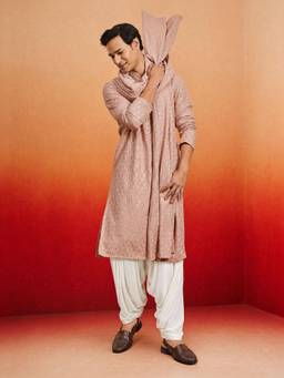 Vastramay - Men Pink Embroidered Sequin Kurta & Patiala with Dupatta