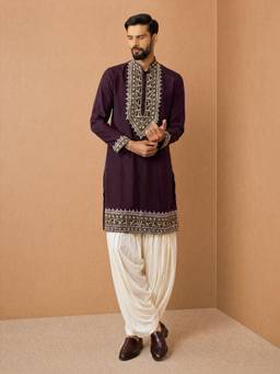 Vastramay - Men Purple Embroidered Kurta with Patiala