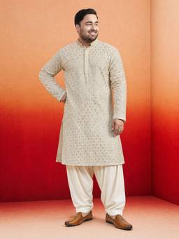 Vastramay - Men Off White Embroidered Sequin Kurta with Patiala