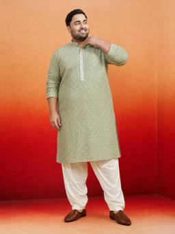 Vastramay - Men Green Embroidered Sequin Kurta with Patiala
