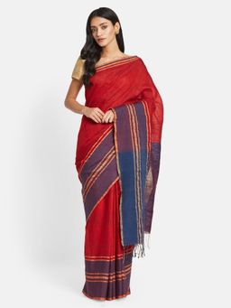 Fabindia - Red Silk Woven Saree without Blouse