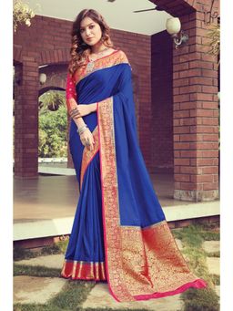 Sangam Prints - Blue Pure Silk Woven Work Traditional Saree with Unstitched Blouse