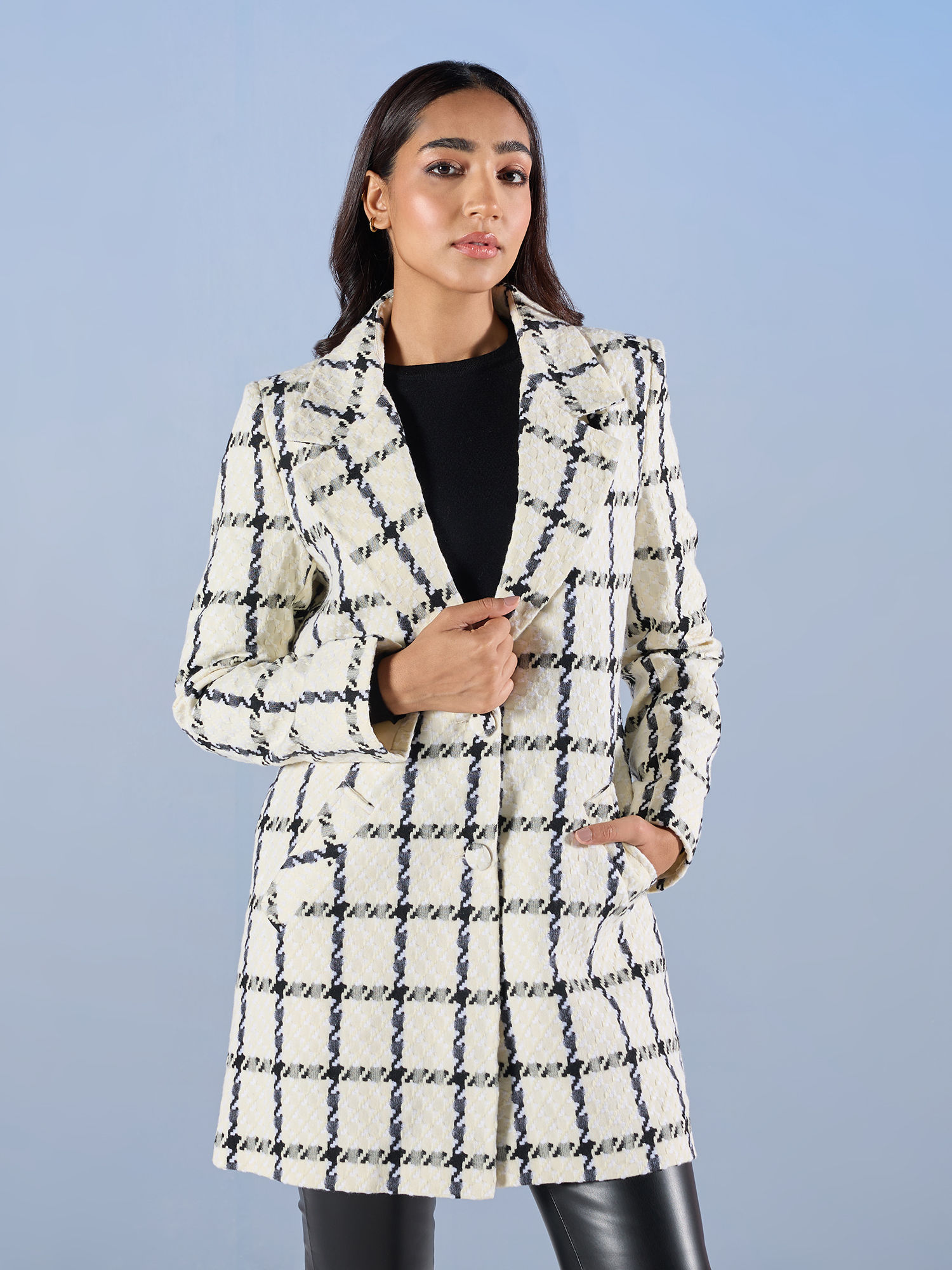 White and Black Checked Straight Fit Overcoat-picture-25
