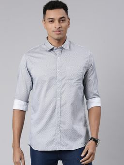 Classic Polo - Men Grey Slim Fit Printed Casual Shirt