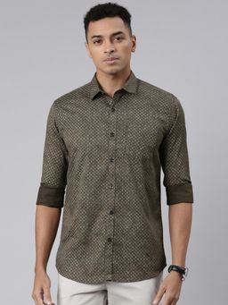 Classic Polo - Men Olive Slim Fit Printed Casual Shirt