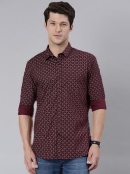 Classic Polo - Men Maroon Slim Fit Printed Casual Shirt