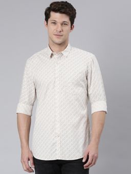 Classic Polo - Men Beige Slim Fit Printed Casual Shirt