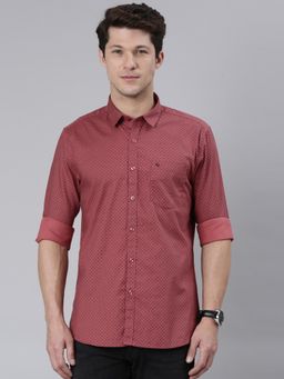 Classic Polo - Men Peach Slim Fit Printed Casual Shirt