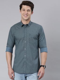 Classic Polo - Men Teal Slim Fit Printed Casual Shirt