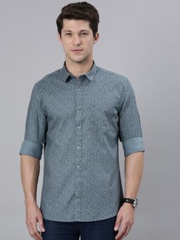 Classic Polo - Men Teal Slim Fit Printed Casual Shirt