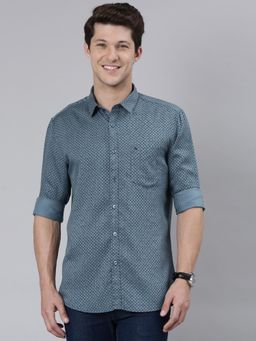 Classic Polo - Men Teal Slim Fit Printed Casual Shirt
