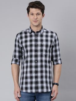 Classic Polo - Men Black Slim Fit Checks Casual Shirt