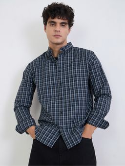 Styli - Black Checked Button-Down Collar Full Sleeves Regular Fit Shirt