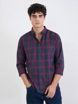 Styli - Blue Checked Button-Down Collar Full Sleeves Regular Fit Shirt