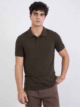 Styli - Brown Solid Regular Fit Polo T-Shirt