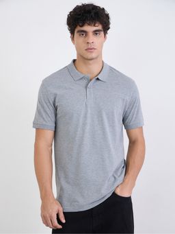 Styli - Grey Solid Regular Fit Polo T-Shirt