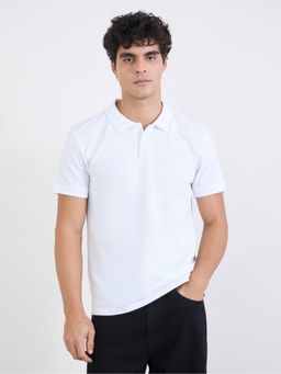 Styli - White Solid Regular Fit Polo T-Shirt