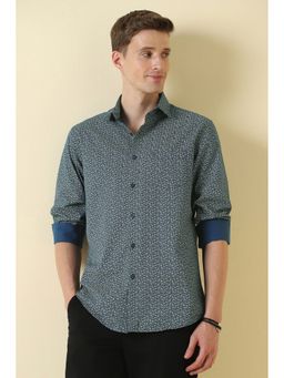 Allen Solly - Navy Blue Classic Fit Print Full Sleeves Casual Shirt