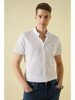 Allen Solly - White Slim Fit Textured Half Sleeves Casual Shirt
