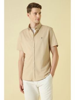 Allen Solly - Beige Slim Fit Textured Half Sleeves Casual Shirt