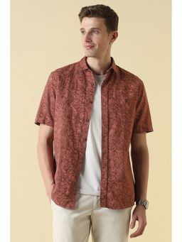 Allen Solly - Red Modern Fit Print Half Sleeves Casual Shirt