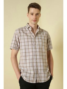 Allen Solly - Beige Classic Fit Check Half Sleeves Casual Shirt